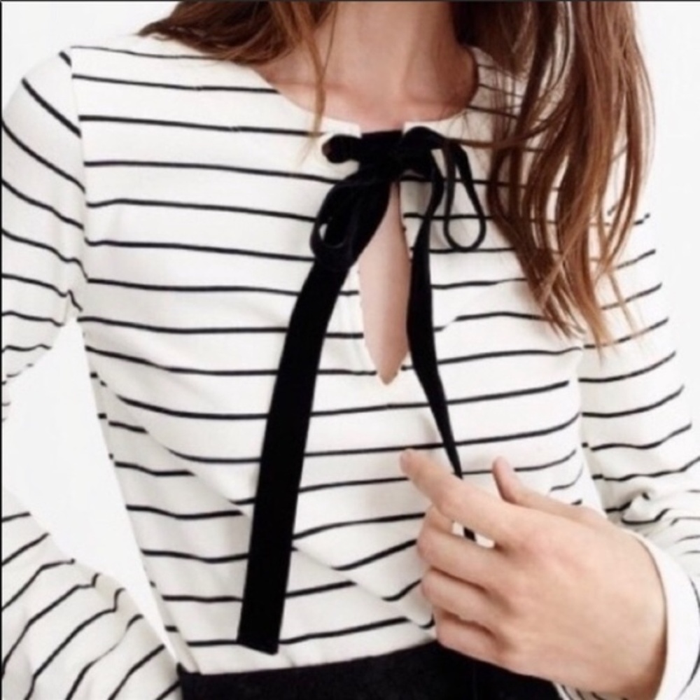 J.Crew striped, long-sleeve top w. velvet bow tie